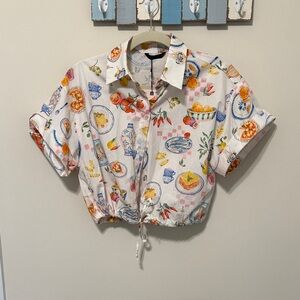 Zara Women’s Multicolor Graphic Crop Top / Size XS / Brand NWT / Capri Inspired